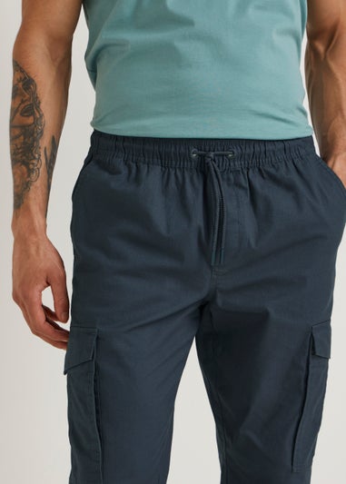 Grey Cuffed Slim Fit Cargo Trousers