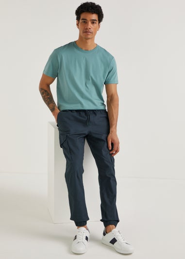 Grey Cuffed Slim Fit Cargo Trousers