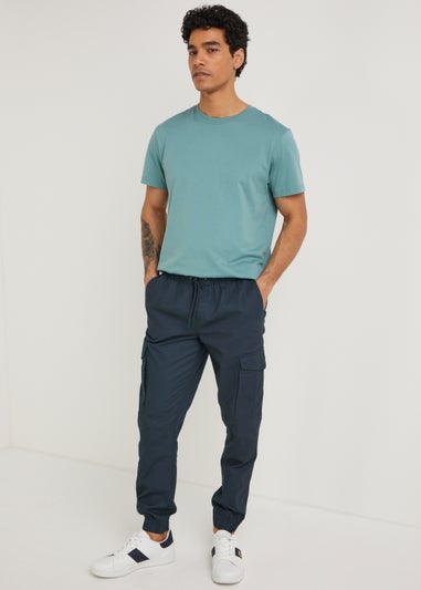 Grey Cuffed Slim Fit Cargo Trousers