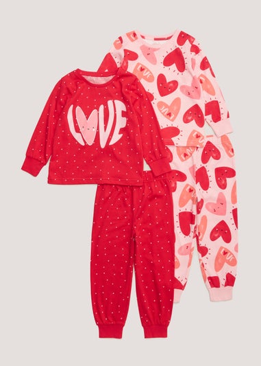 Girls 2 Pack Pink & Red Love Pyjama Sets (9mths-5yrs)