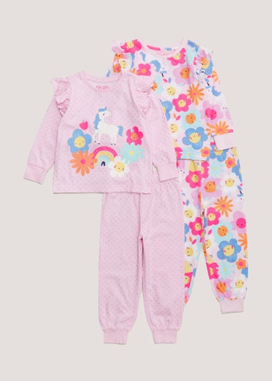 Girls Lilac Unicorn & Flower Pyjama Sets (9mths-5yrs)