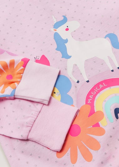 Girls Lilac Unicorn & Flower Pyjama Sets (9mths-5yrs)