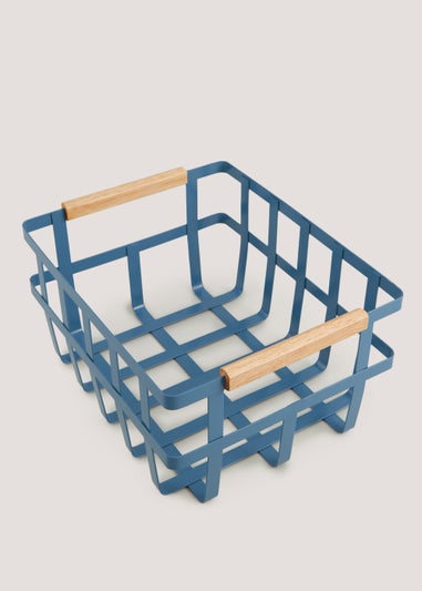 Blue Metal Cut Out Storage Basket (32cm x 16cm x 25cm)