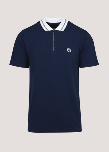 Navy Textured Zip Polo Shirt