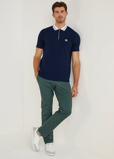 Navy Textured Zip Polo Shirt