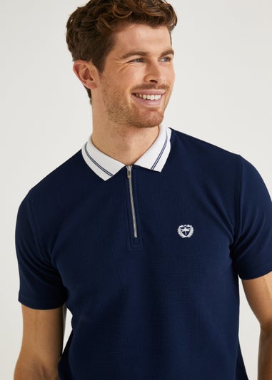 Navy Textured Zip Polo Shirt