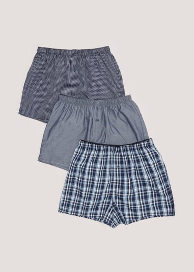 3 Pack Navy Woven Cotton Boxers