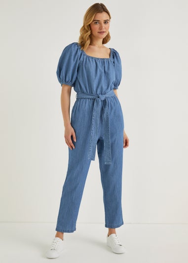 Mid Wash Short Sleeve Jumpsuit