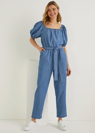 Mid Wash Short Sleeve Jumpsuit