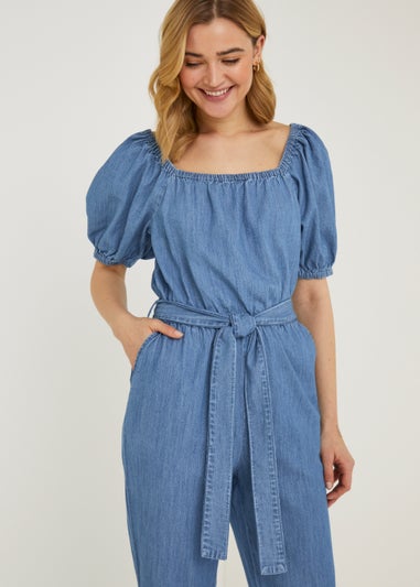 Mid Wash Short Sleeve Jumpsuit