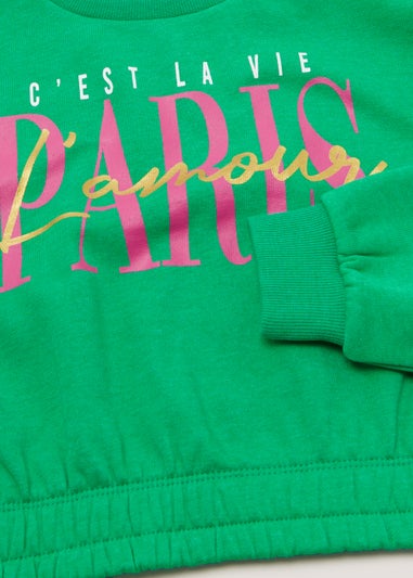 Girls Green Paris Print Sweatshirt (4-13yrs)