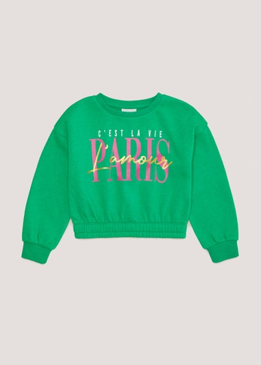 Girls Green Paris Print Sweatshirt (4-13yrs)