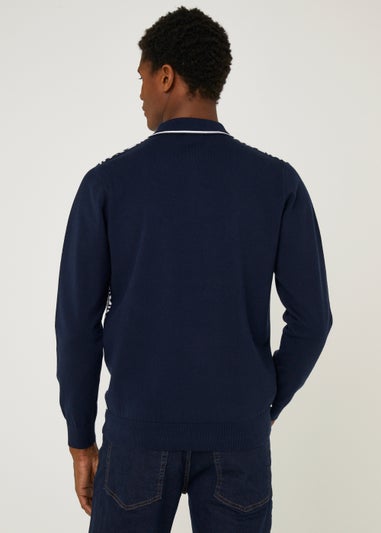 Navy Hexagon Long Sleeve Polo Shirt