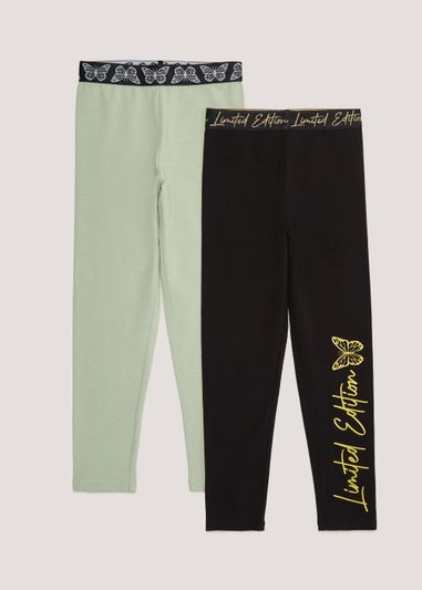 Girls 2 Pack Butterfly Leggings (4-13yrs)