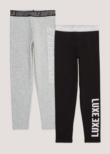 Girls 2 Pack Slogan Leggings (4-13yrs)