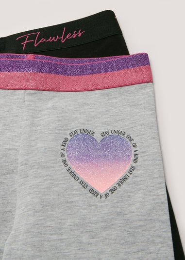 Girls 2 Pack Black & Grey Print Leggings (4-13yrs)
