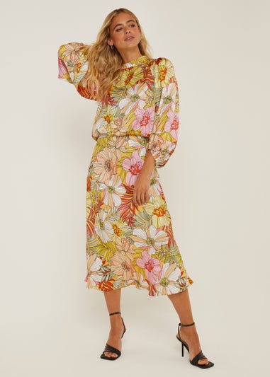 Be Beau Yellow Floral Midi Skirt
