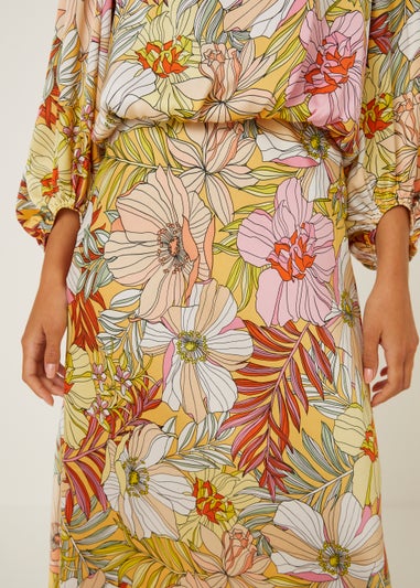 Be Beau Yellow Floral Midi Skirt