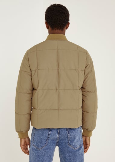 Tan Square Quilted Bomber Jacket