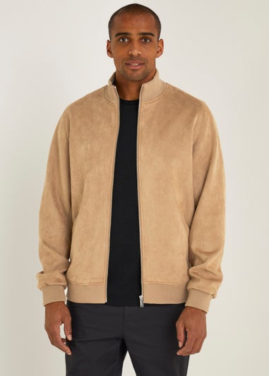 Sand Faux Suede Bomber Jacket