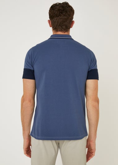 Blue Panel Zip Up Polo Shirt