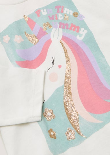 Girls White Unicorn Print Long Sleeve T-Shirt (9mths-6yrs)