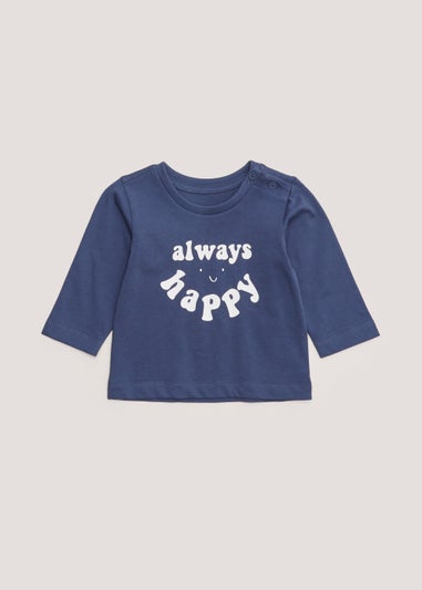 Baby Navy Happy Long Sleeve T-Shirt (Newborn-23mths)