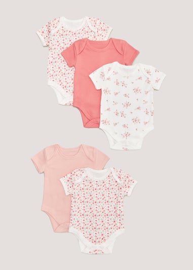 Baby 5 Pack Plain & Floral Bodysuits (Newborn-23mths)