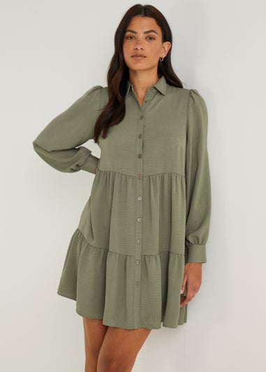 Khaki Mini Shirt Dress