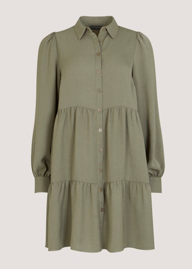Khaki Mini Shirt Dress