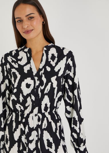 Black Animal Print Midi Shirt Dress