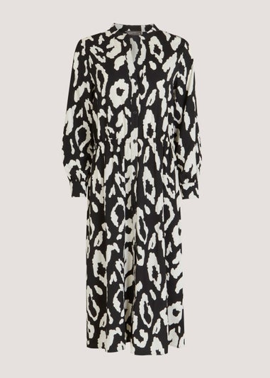 Black Animal Print Midi Shirt Dress