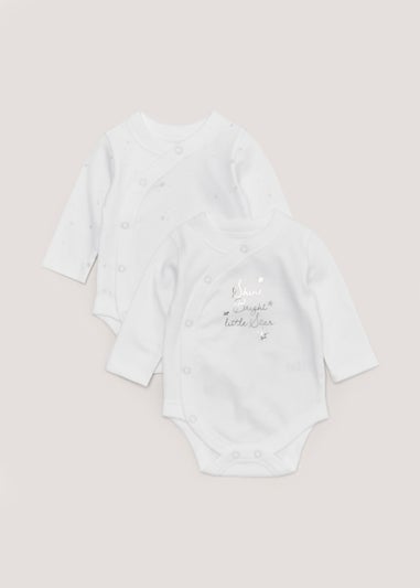 Baby 2 Pack White Star Long Sleeve Bodysuits (Tiny Baby-12mths)