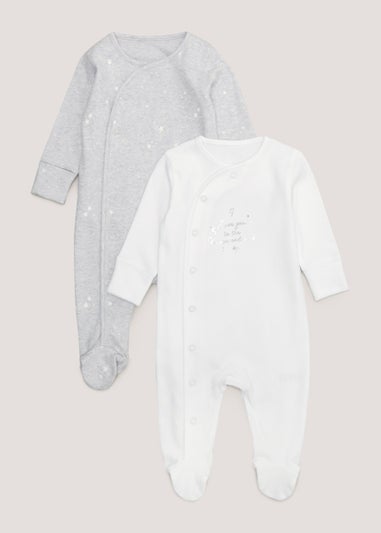 Baby 2 Pack White Sleepsuits (Tiny Newborn-12mths)