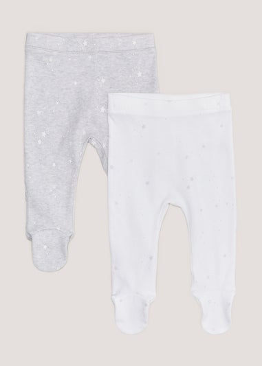 Baby 2 Pack White & Grey Leggings (Tiny Baby-12mths)