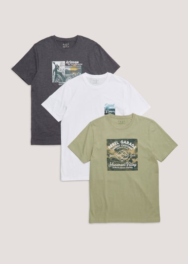 3 Pack Arizona Motor Bike Print T-Shirts