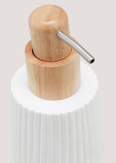 White Ribbed Resin Soap Dispenser (16.5cm x 8.5cm x 8.5cm)