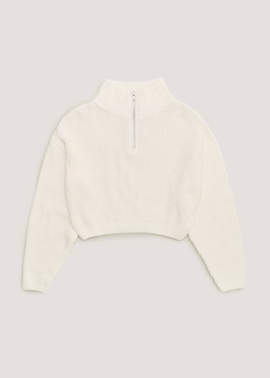 Girls Candy Couture Cream Chenille Half Zip Jumper (9-16yrs)