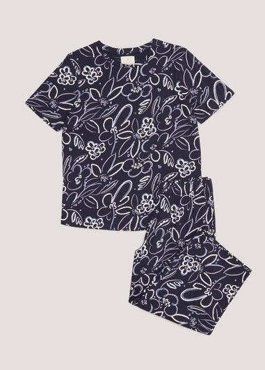 Navy Floral Capri Pyjama Set