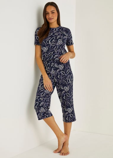 Navy Floral Capri Pyjama Set