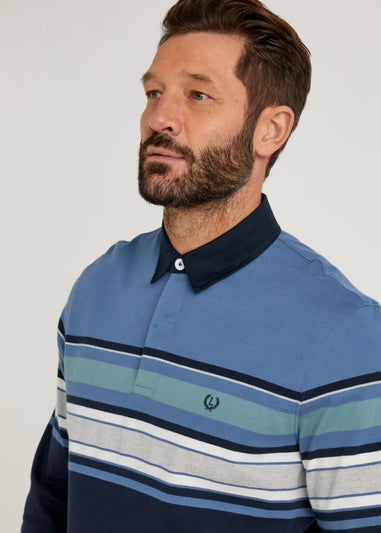 Lincoln Blue Stripe Long Sleeve Rugby Polo Shirt