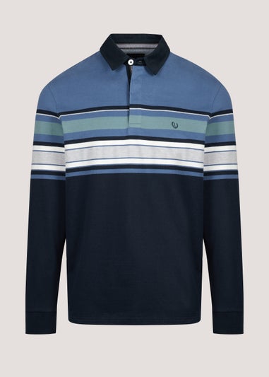 Lincoln Blue Stripe Long Sleeve Rugby Polo Shirt