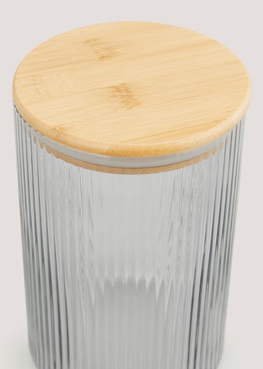 Smoked Grey Large Ribbed Glass Lidded Canister (18.5cm x 11.5cm)