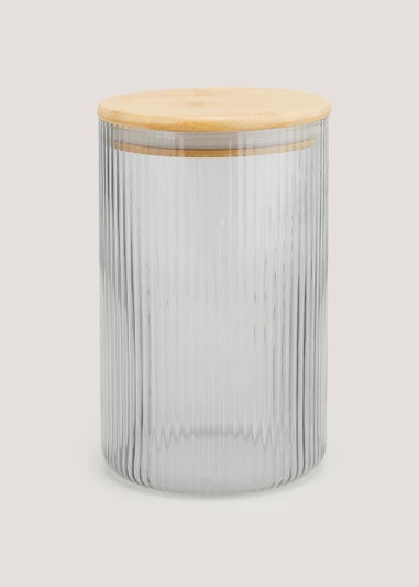 Smoked Grey Large Ribbed Glass Lidded Canister (18.5cm x 11.5cm)