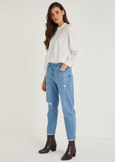 Papaya Petite Riley Mid Wash Ripped Boyfriend Jeans