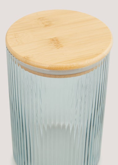 Blue Large Ribbed Glass Lidded Canister (18.5cm x 11.5cm)