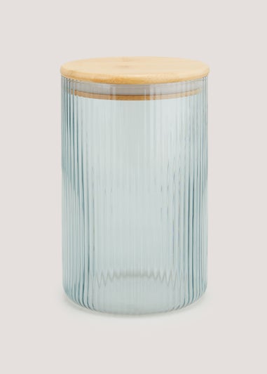 Blue Large Ribbed Glass Lidded Canister (18.5cm x 11.5cm)