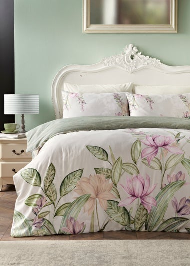 White Floral 100% Cotton Reversible Duvet Cover