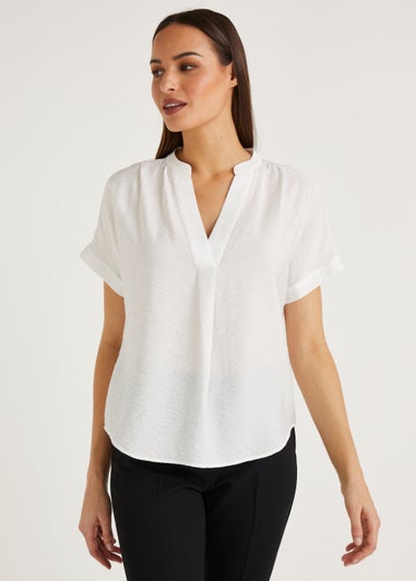 Et Vous White Short Sleeve Popover Blouse