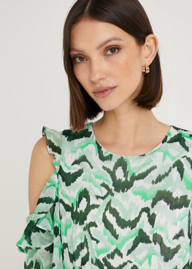 Et Vous Green Print Frill Dress